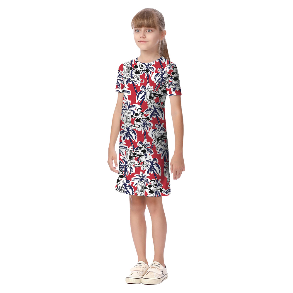 Funny Mickey Steamboat Willie Tropical Palm Tree Red Matching Family Hawaiian Outfits