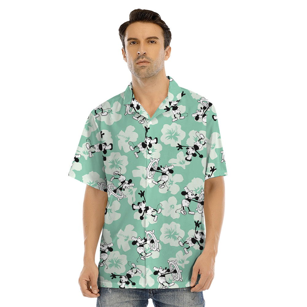 Cute Mickey Steamboat Willie Floral Family Matching Hawaiian Outfits