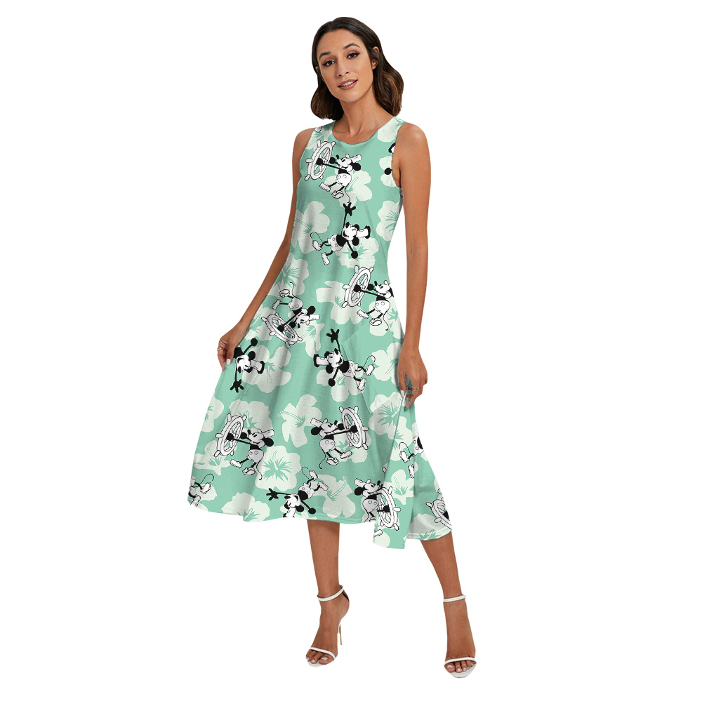 Cute Mickey Steamboat Willie Floral Family Matching Hawaiian Outfits