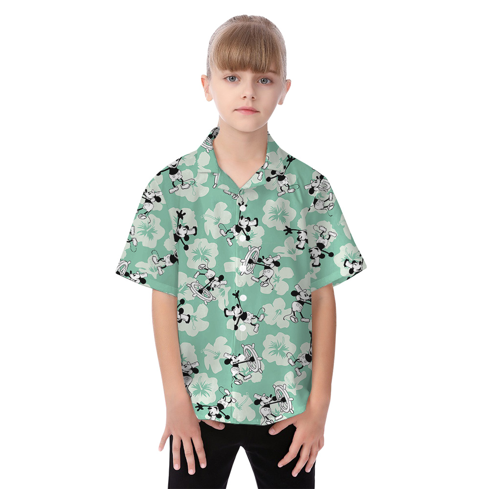 Cute Mickey Steamboat Willie Floral Family Matching Hawaiian Outfits