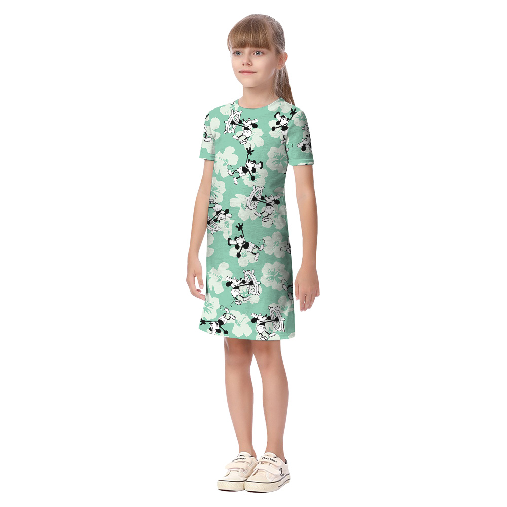 Cute Mickey Steamboat Willie Floral Family Matching Hawaiian Outfits