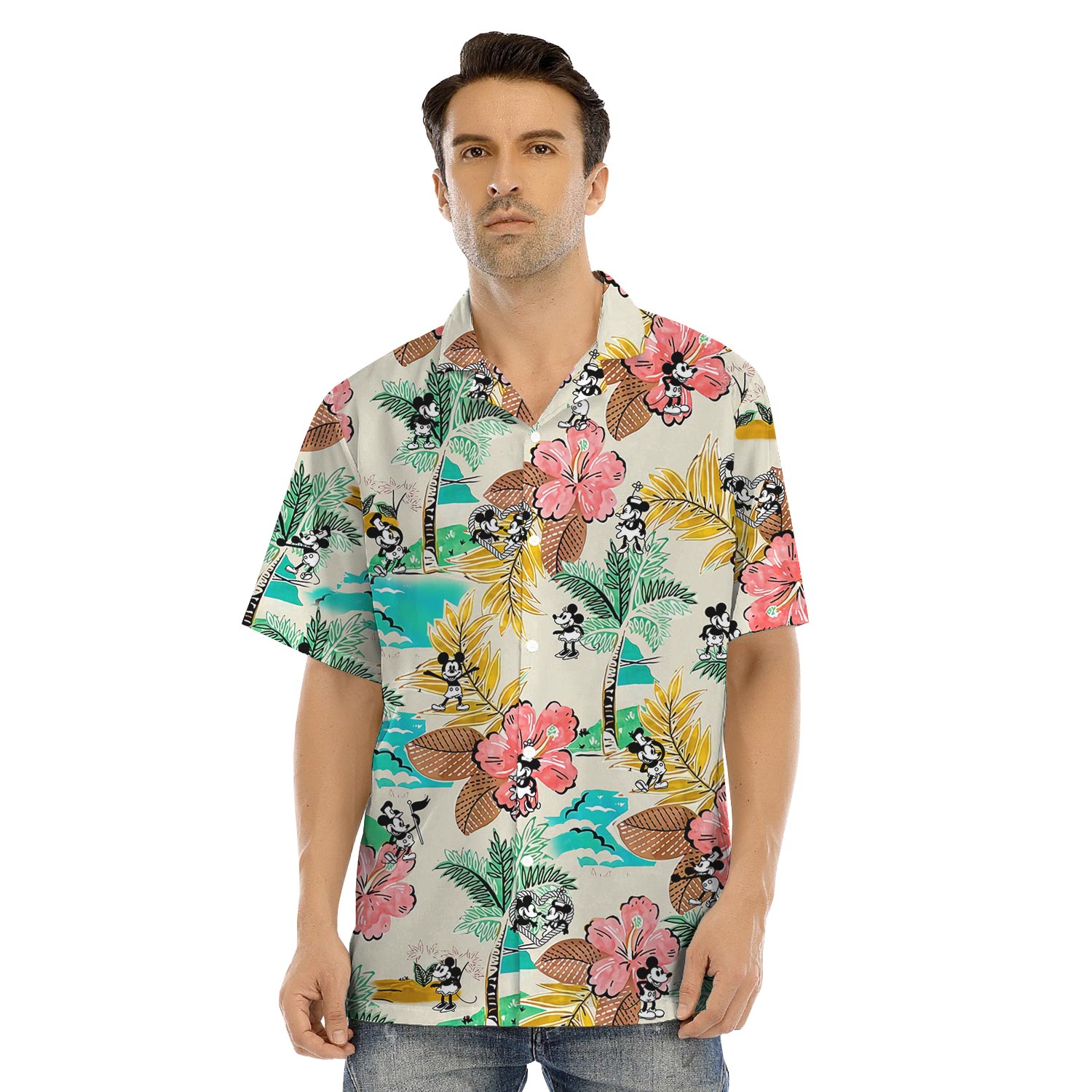 Floral Mickey Minnie Hawaiian Shirt Matching For Family Steamboat Willie