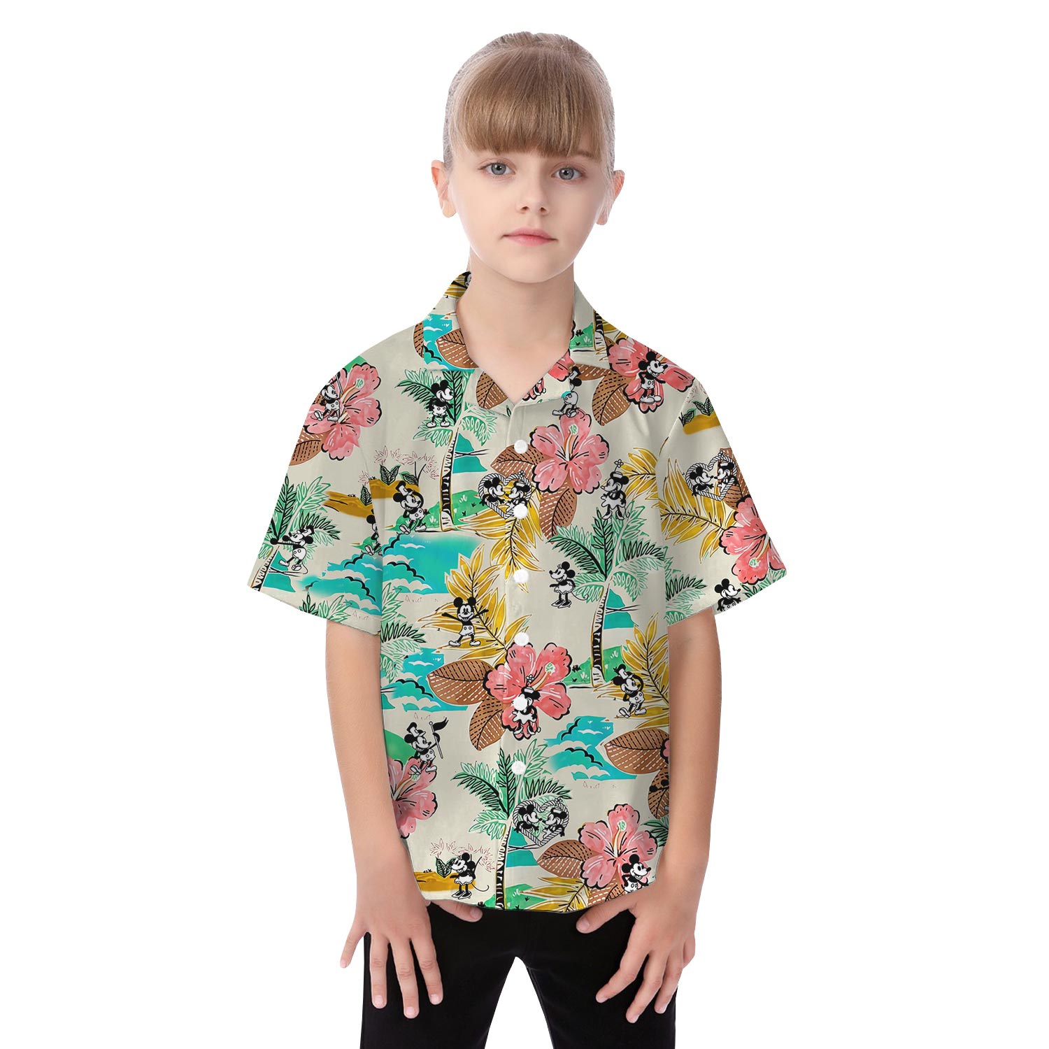 Floral Mickey Minnie Hawaiian Shirt Matching For Family Steamboat Willie