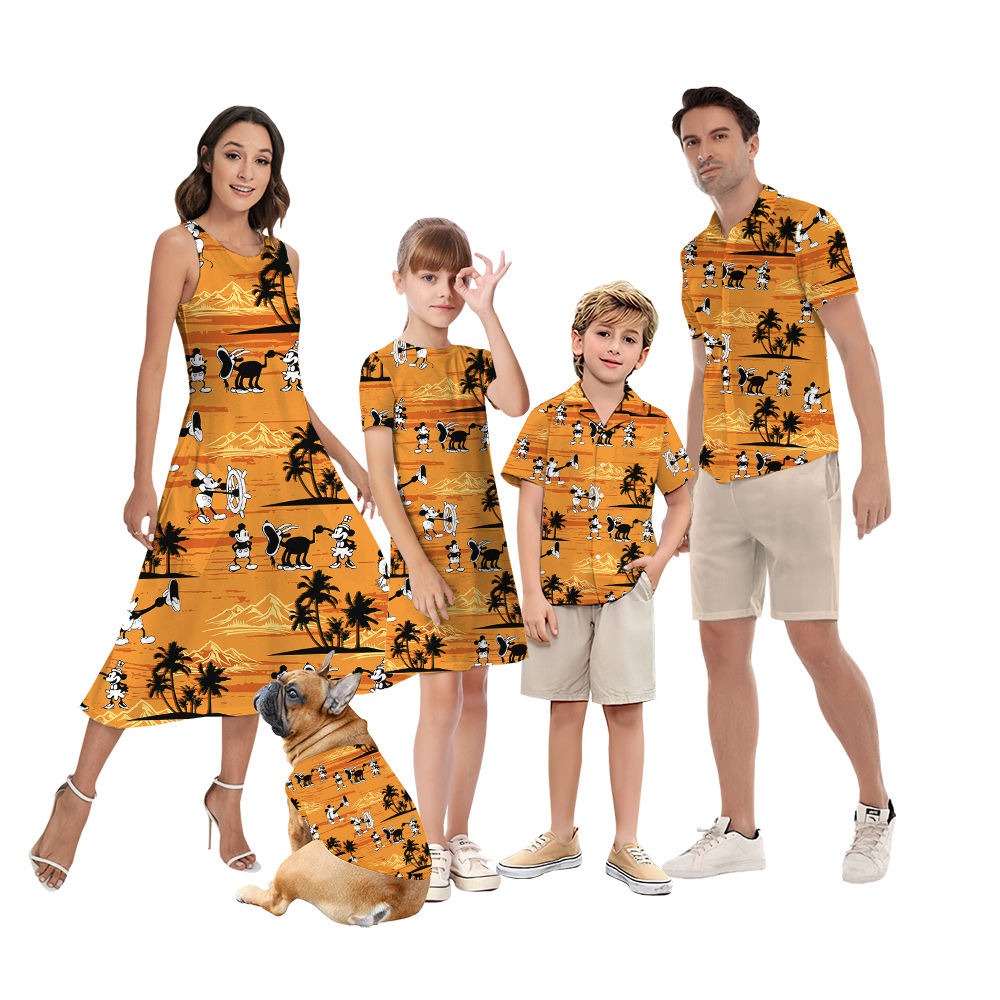 Tropical Sunset Steamboat Willie Mickey Yellow Matching Hawaiian Outfits For Family - variant image 1