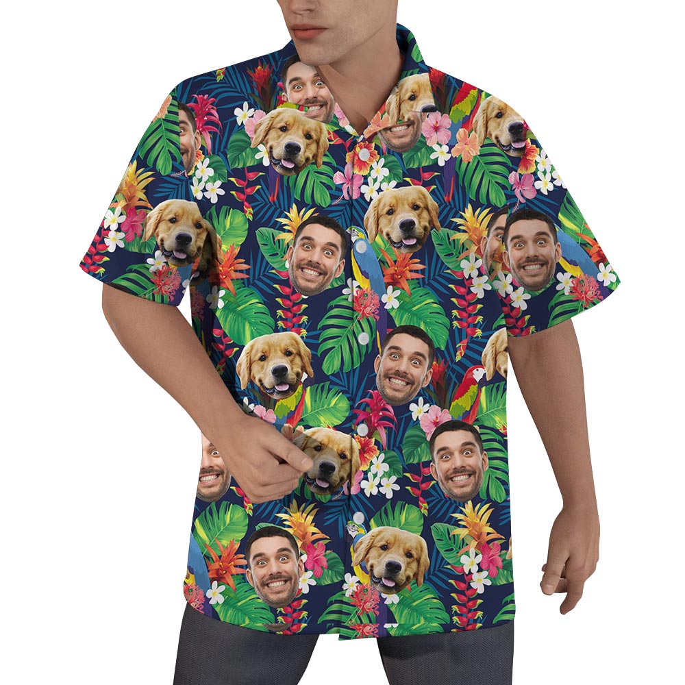 Custom Face And Dog Hawaiian Shirts Men - variant image 1