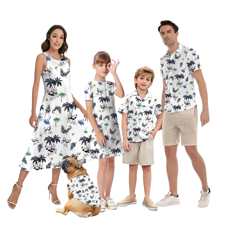 Tropical Palm Tree Steamboat Willie Mickey White Matching Hawaiian Outfits For Family - variant image 1