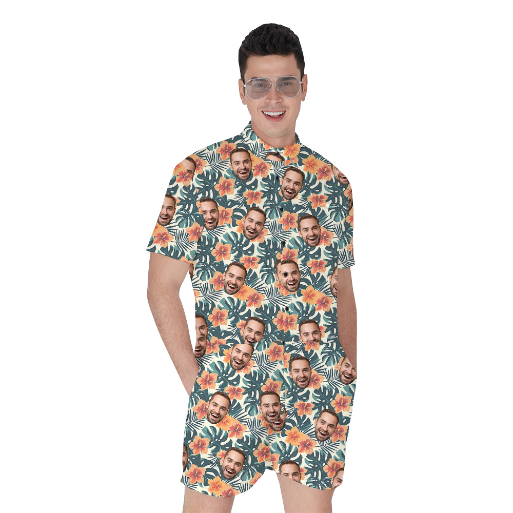 Plumeria Paradise Birthday Party Hawaiian Romper Mens with Face Custom - variant image 1
