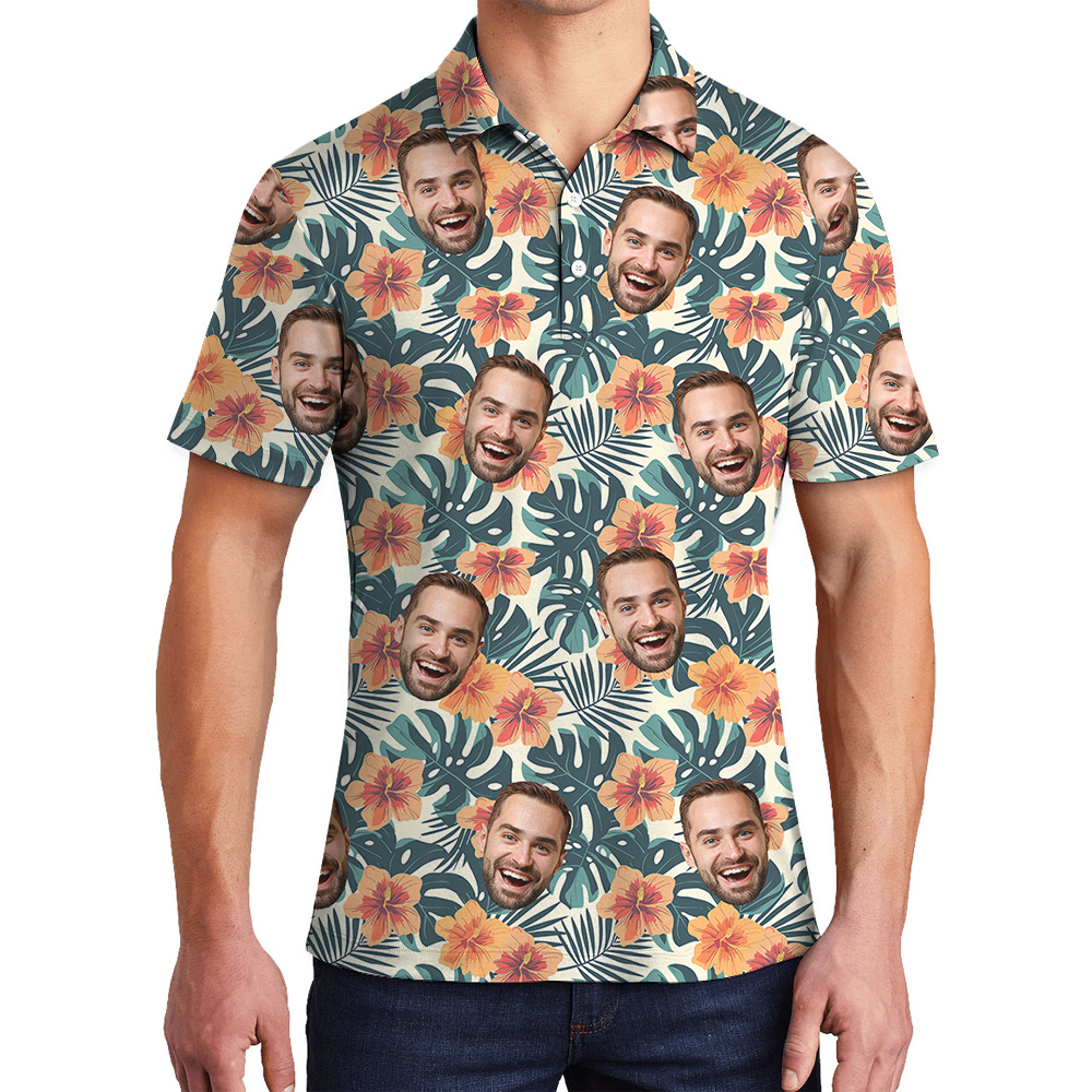 Island Fun Birthday Custom Face Hawaiian Polo Shirt for Men - variant image 1