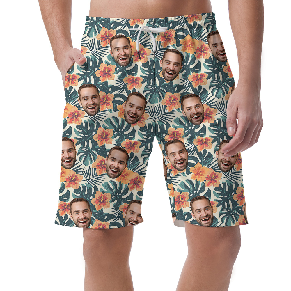 Plumeria Paradise Birthday Party Hawaiian Short for Men with Face Custom - variant image 1