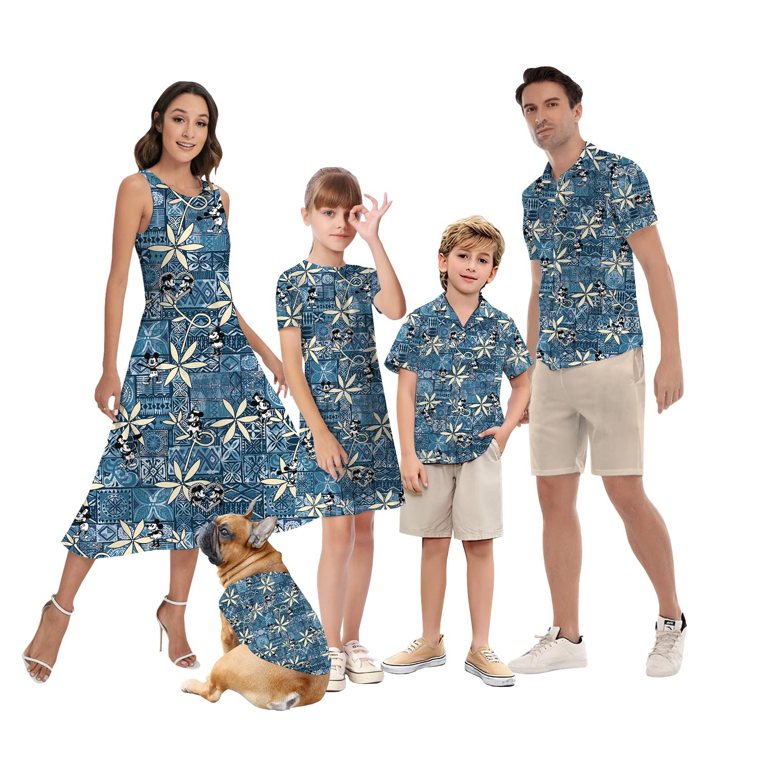 Vintage Blue Mickey Mouse Steamboat Willie Family Matching Hawaiian Shirt - variant image 1