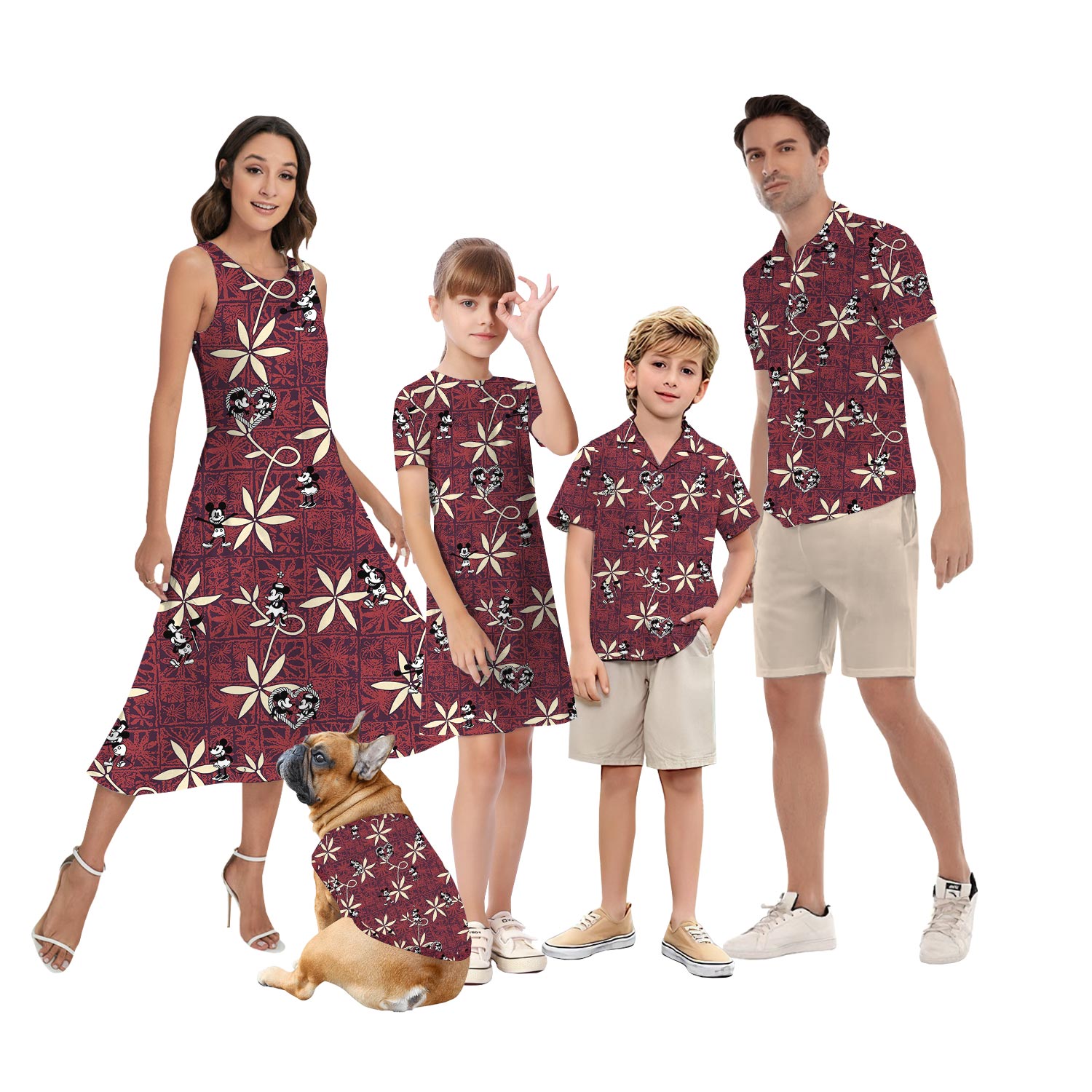Vintage Red Hawaiian Shirt And Dress Matching Mickey Mouse Steamboat Willie - variant image 1