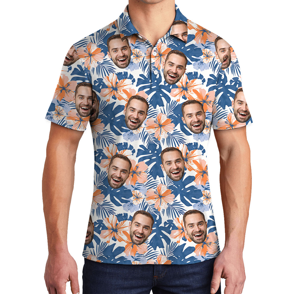 Island Birthday with Face Custom Hawaiian Polo Shirt for Men - variant image 1
