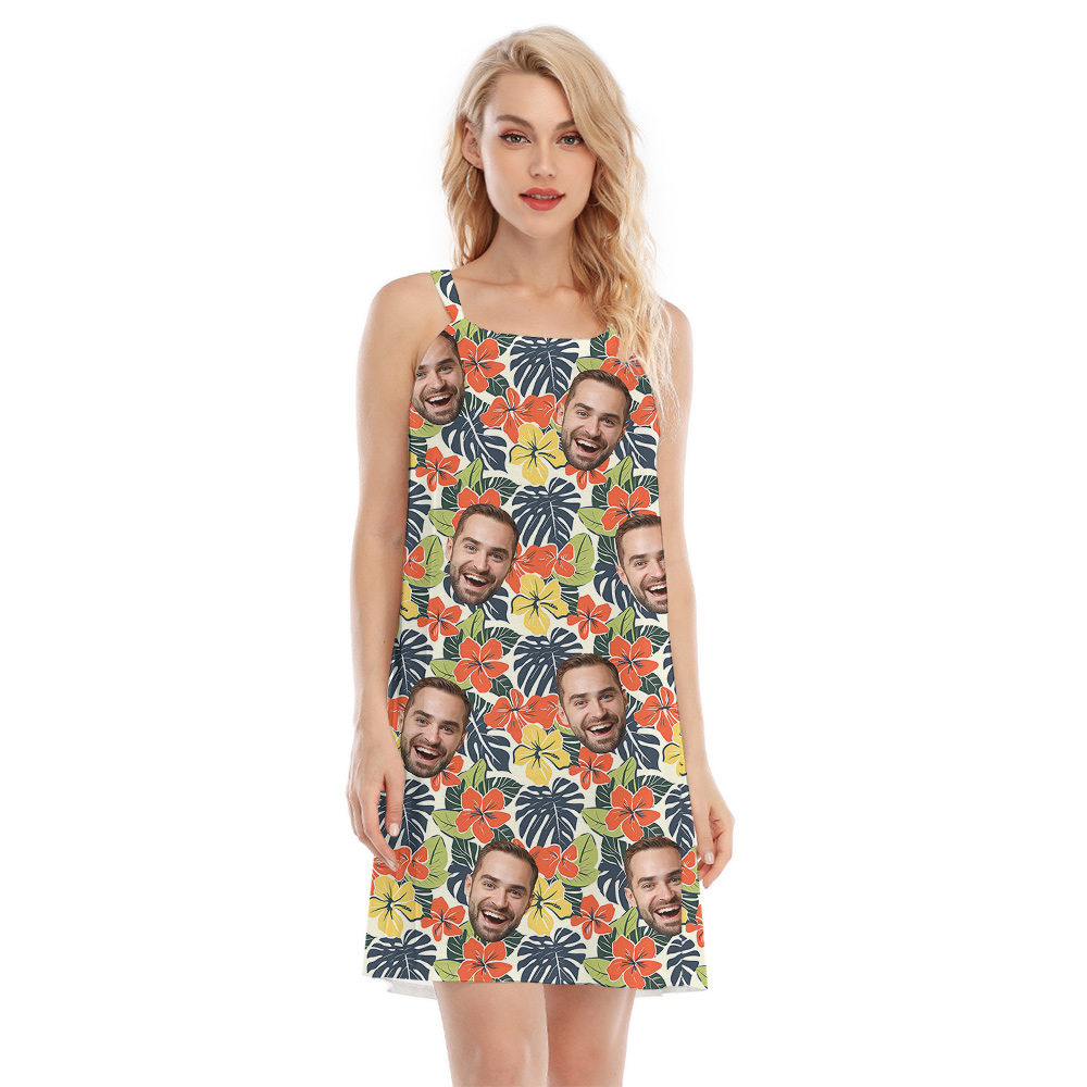 Plumeria Birthday Party Hawaiian Cami Dress with Face Custom - variant image 1
