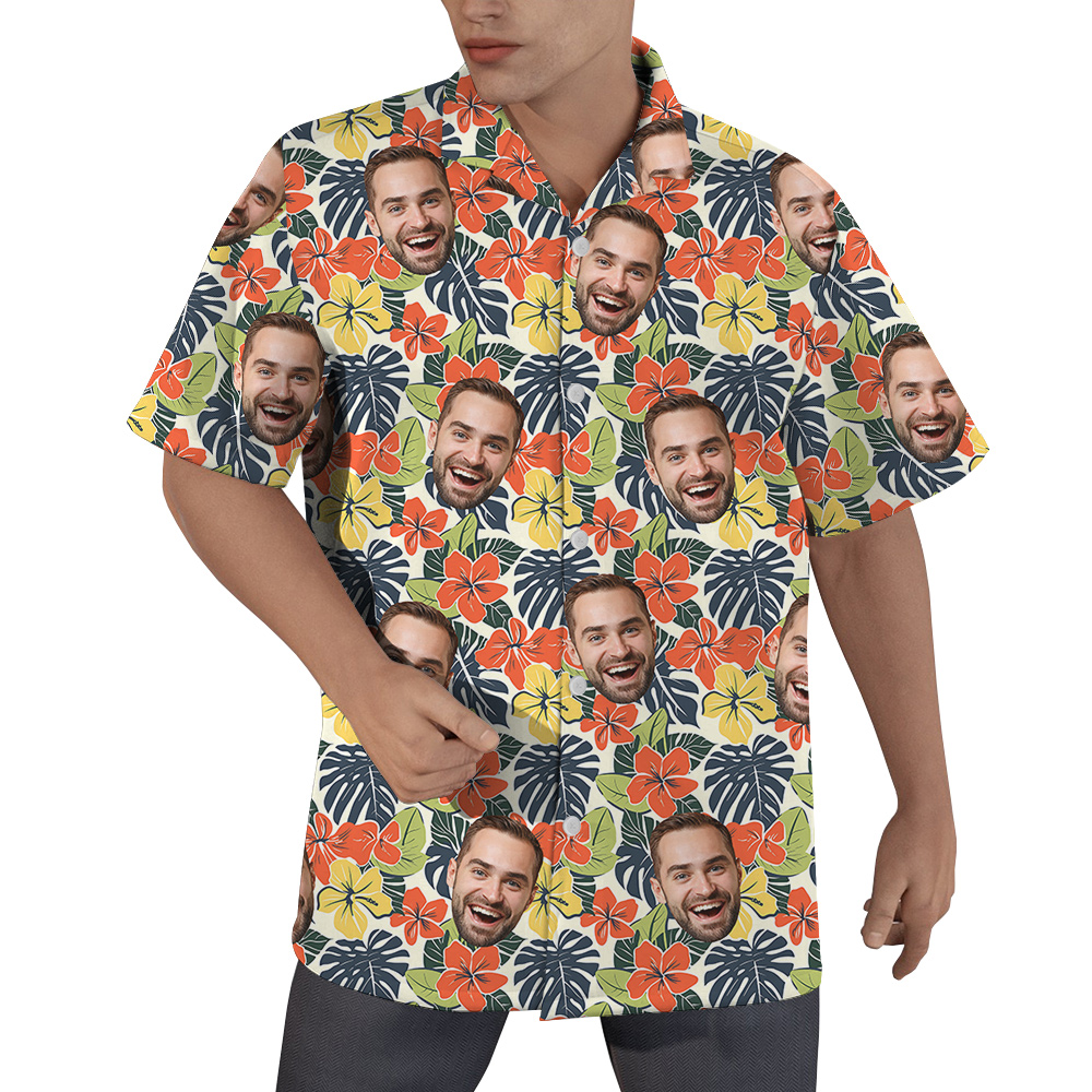 Blooming Birthday Wishes Custom Face Hawaiian Shirt for Men - variant image 1