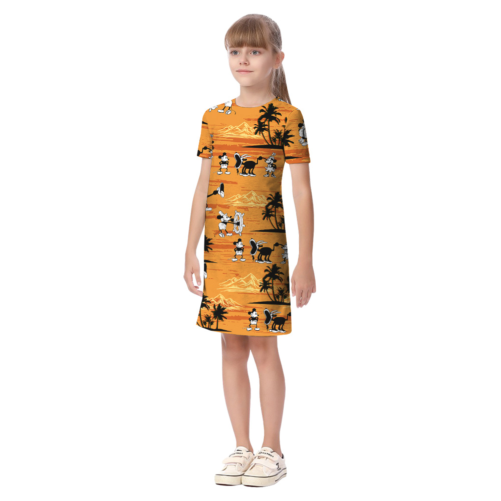 Tropical Sunset Steamboat Willie Mickey Yellow Matching Hawaiian Outfits For Family
