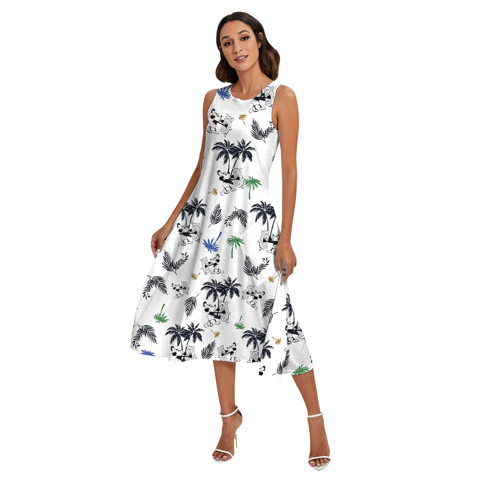 Tropical Palm Tree Steamboat Willie Mickey White Matching Hawaiian Outfits For Family