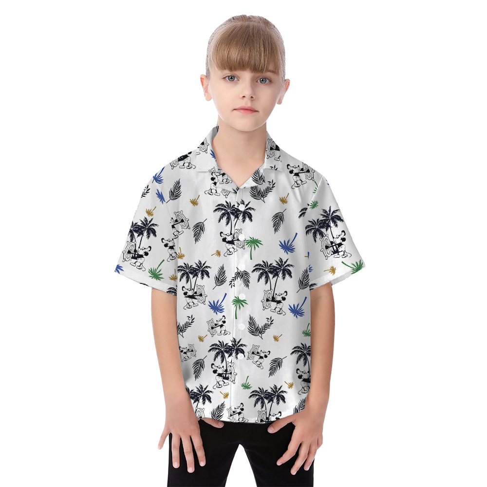 Tropical Palm Tree Steamboat Willie Mickey White Matching Hawaiian Outfits For Family