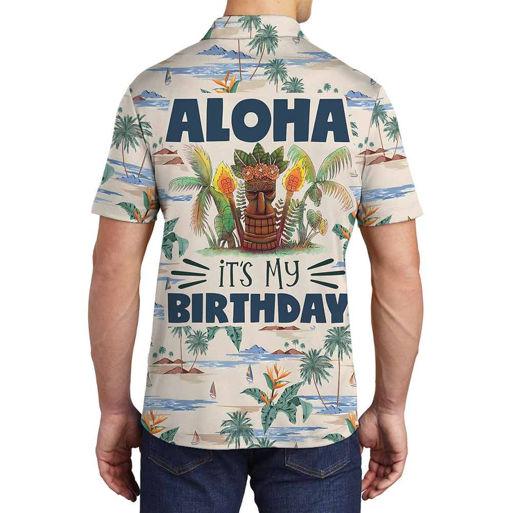 Fun Island Birthday Hawaiian Polo Shirt for Men
