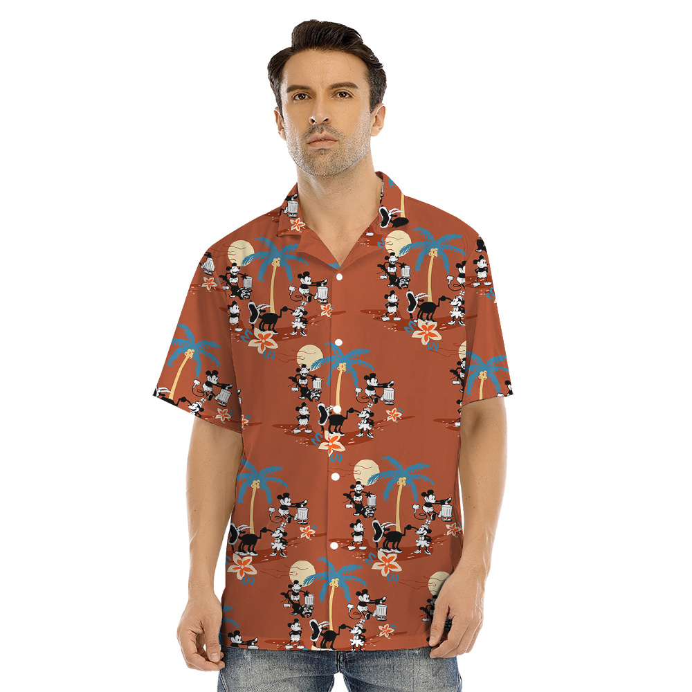 Tropical Palm Tree Steamboat Willie Mickey Family Matching Hawaiian Outfits