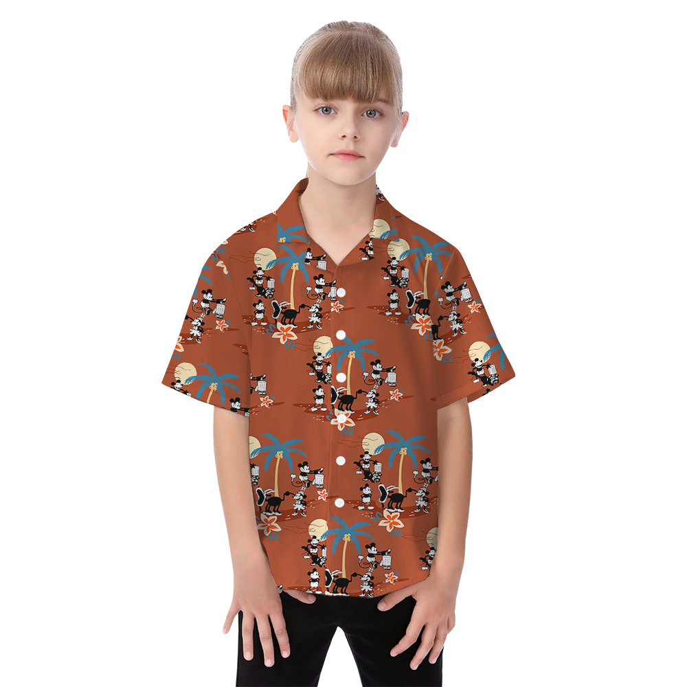 Tropical Palm Tree Steamboat Willie Mickey Family Matching Hawaiian Outfits