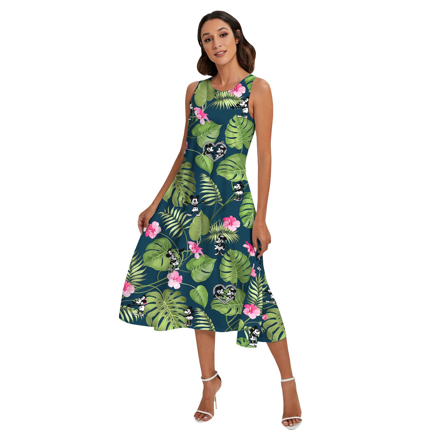Floral Mickey Steamboat Willie Matching Family Hawaiian Shirts And Dress