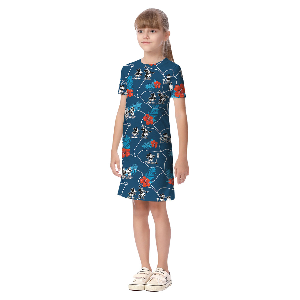 Blue Hibiscus Steamboat Willie Mickey Family Matching Hawaiian Outfits