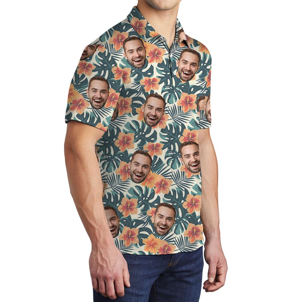 Island Fun Birthday Custom Face Hawaiian Polo Shirt for Men