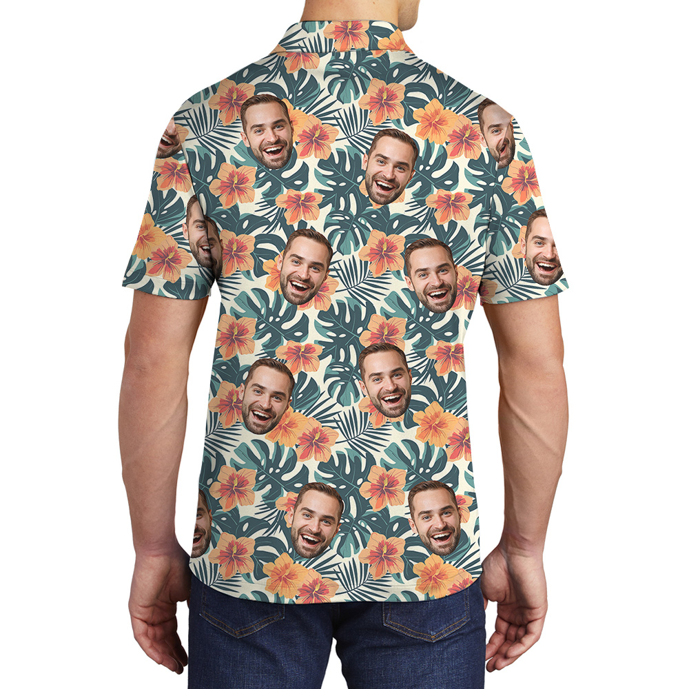 Island Fun Birthday Custom Face Hawaiian Polo Shirt for Men