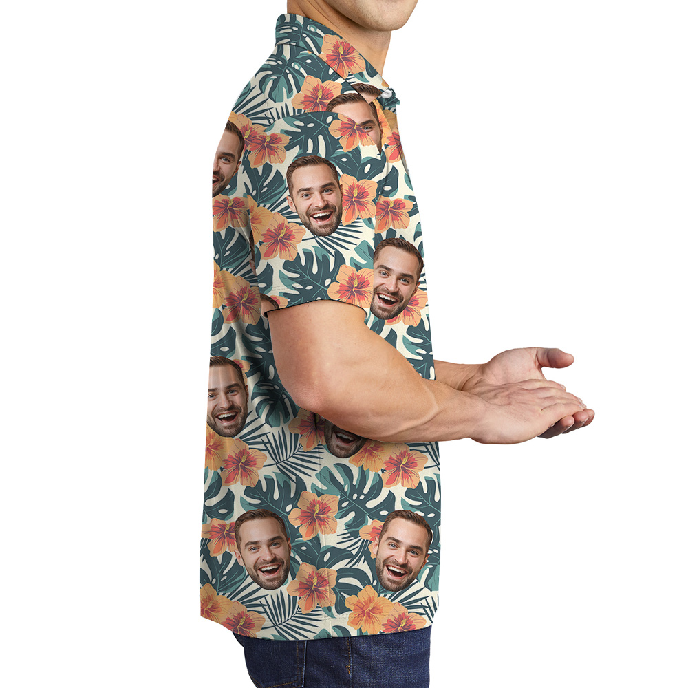 Island Fun Birthday Custom Face Hawaiian Polo Shirt for Men
