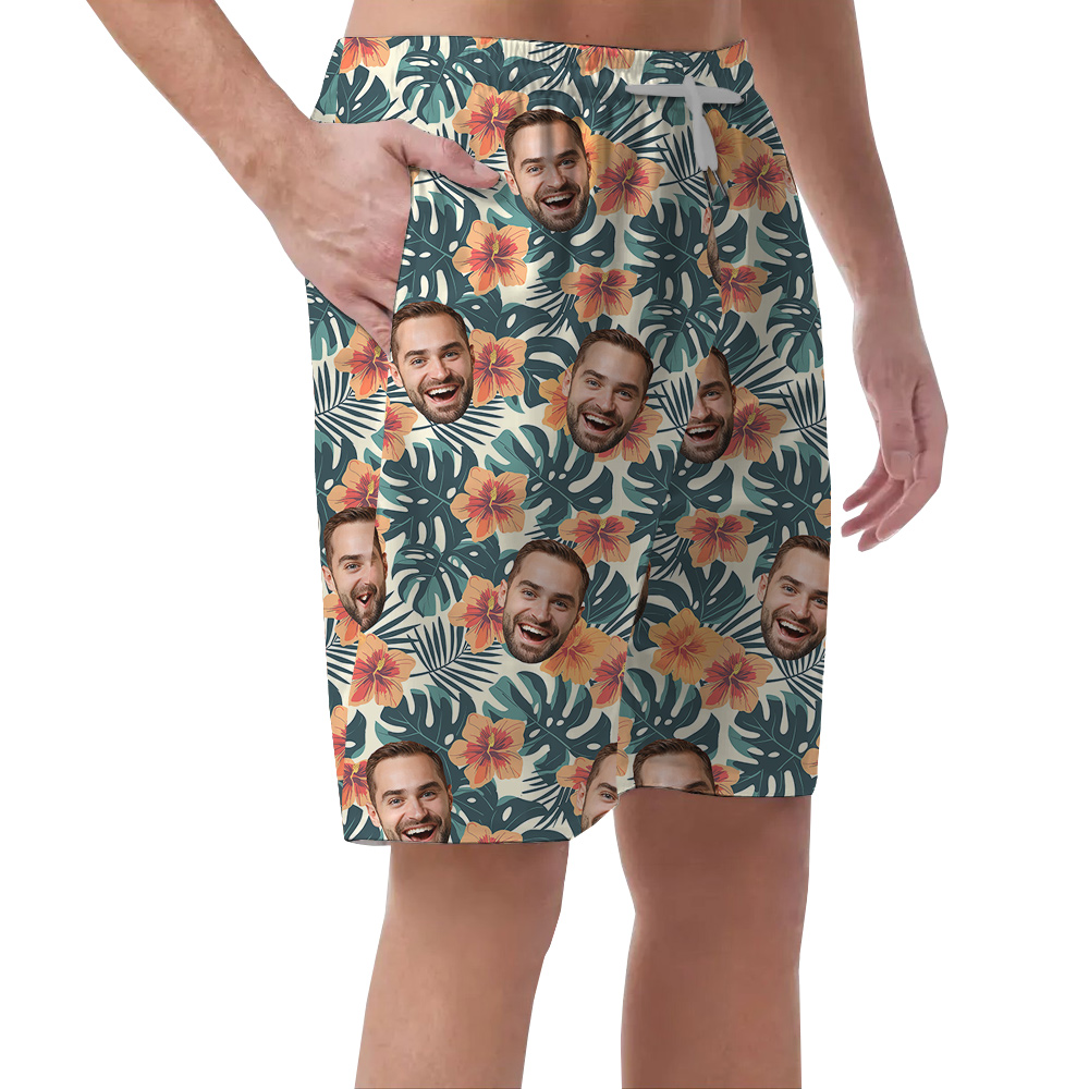 Plumeria Paradise Birthday Party Hawaiian Short for Men with Face Custom