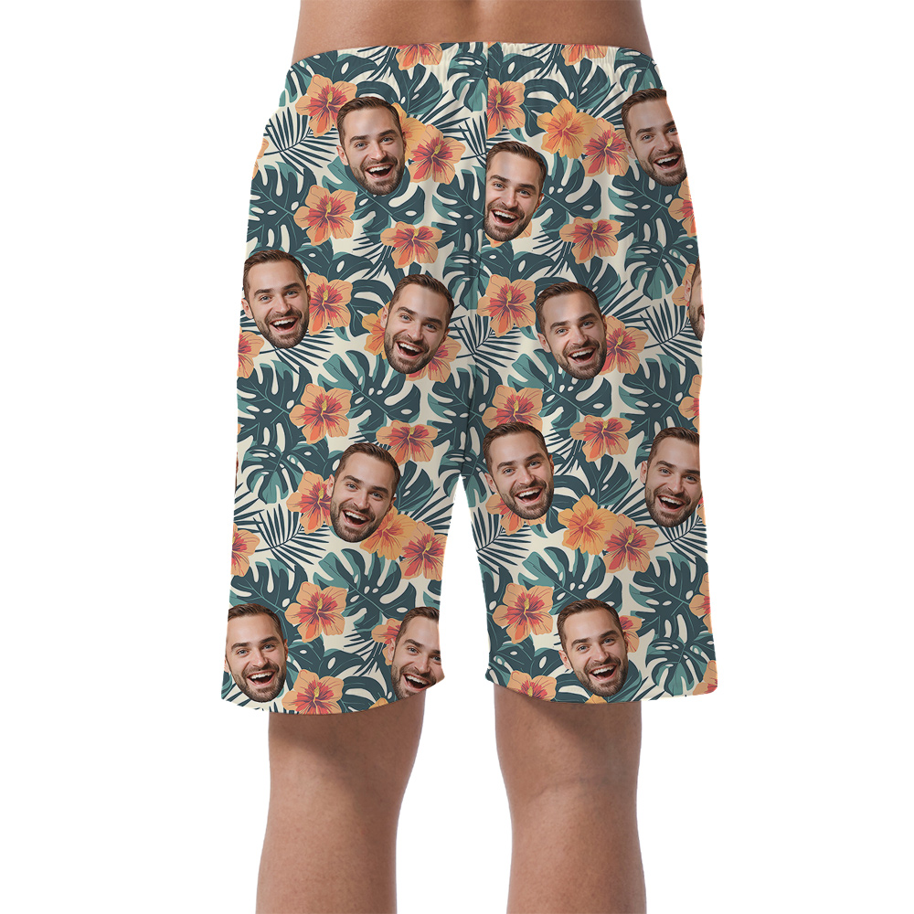 Plumeria Paradise Birthday Party Hawaiian Short for Men with Face Custom