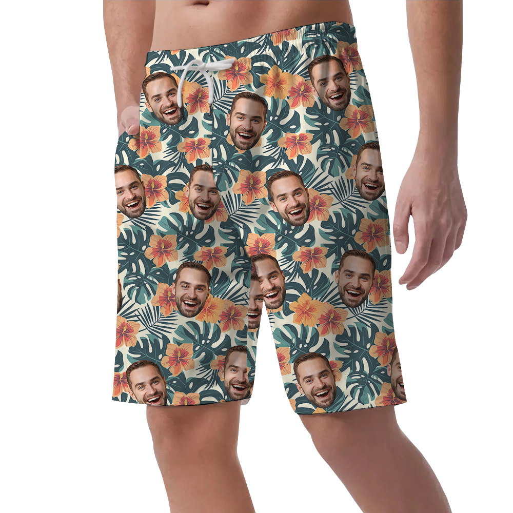 Plumeria Paradise Birthday Party Hawaiian Short for Men with Face Custom