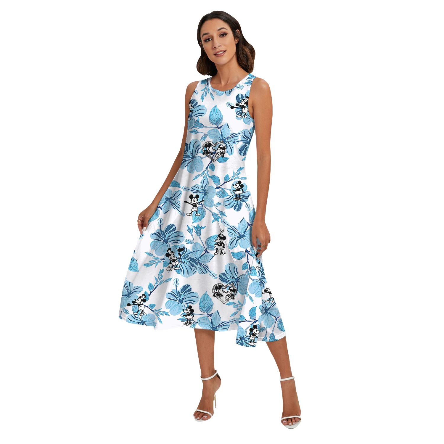 Blue Hibiscus Mickey Minnie Steamboat Willie Hawaiian Outfits Matching
