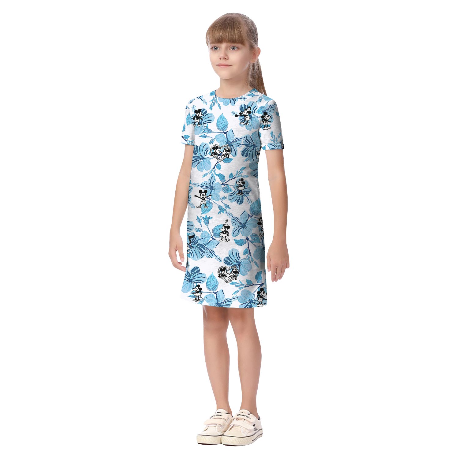 Blue Hibiscus Mickey Minnie Steamboat Willie Hawaiian Outfits Matching