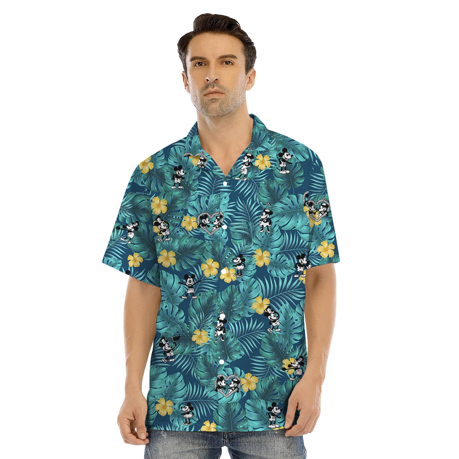 Mickey Minnie Matching Floral Hawaiian Shirt And Dress Matching
