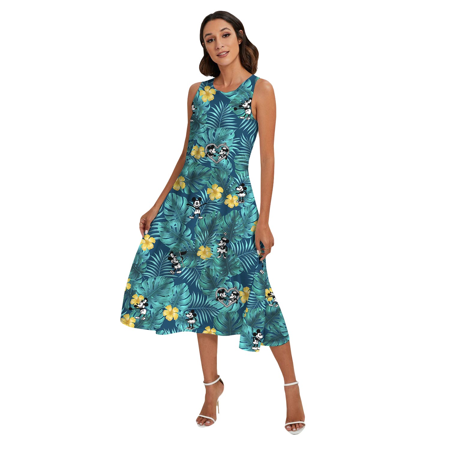 Mickey Minnie Matching Floral Hawaiian Shirt And Dress Matching