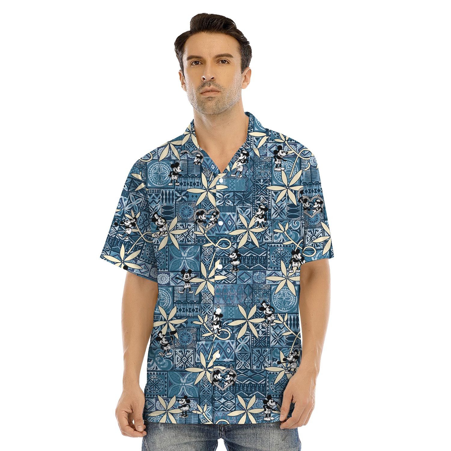 Vintage Blue Mickey Mouse Steamboat Willie Family Matching Hawaiian Shirt