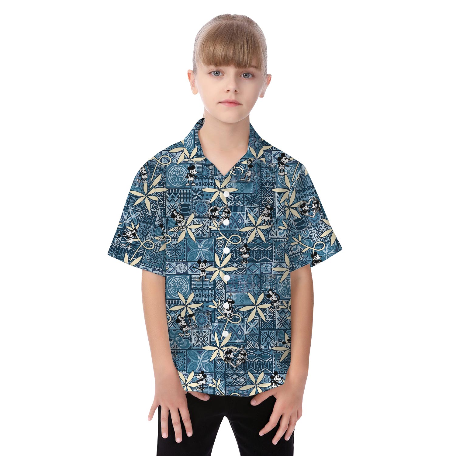 Vintage Blue Mickey Mouse Steamboat Willie Family Matching Hawaiian Shirt