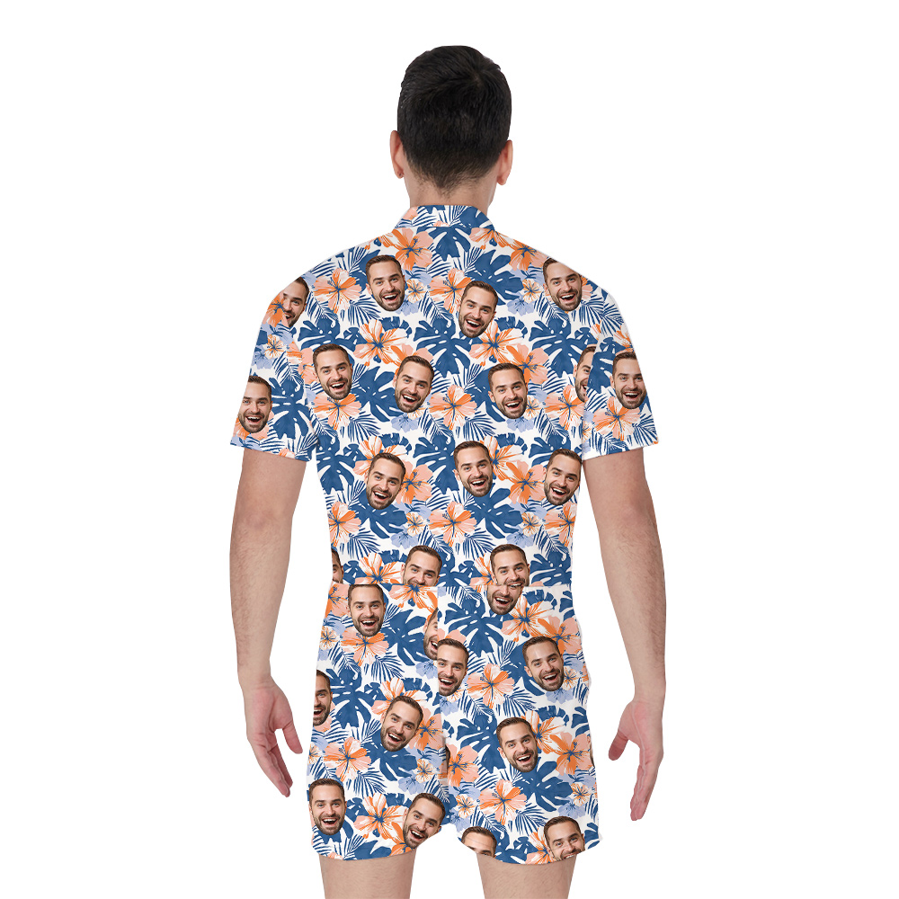 Custom Your Face in Paradise Birthday Hawaiian Romper for Men
