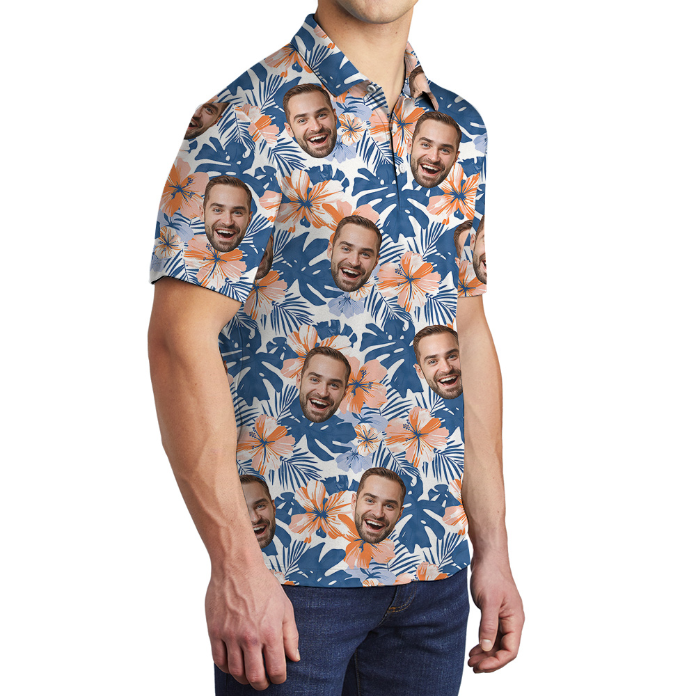 Island Birthday with Face Custom Hawaiian Polo Shirt for Men