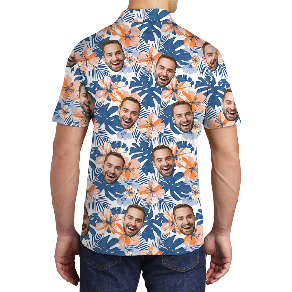 Island Birthday with Face Custom Hawaiian Polo Shirt for Men
