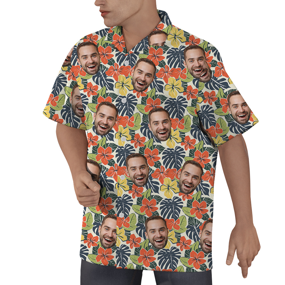 Blooming Birthday Wishes Custom Face Hawaiian Shirt for Men