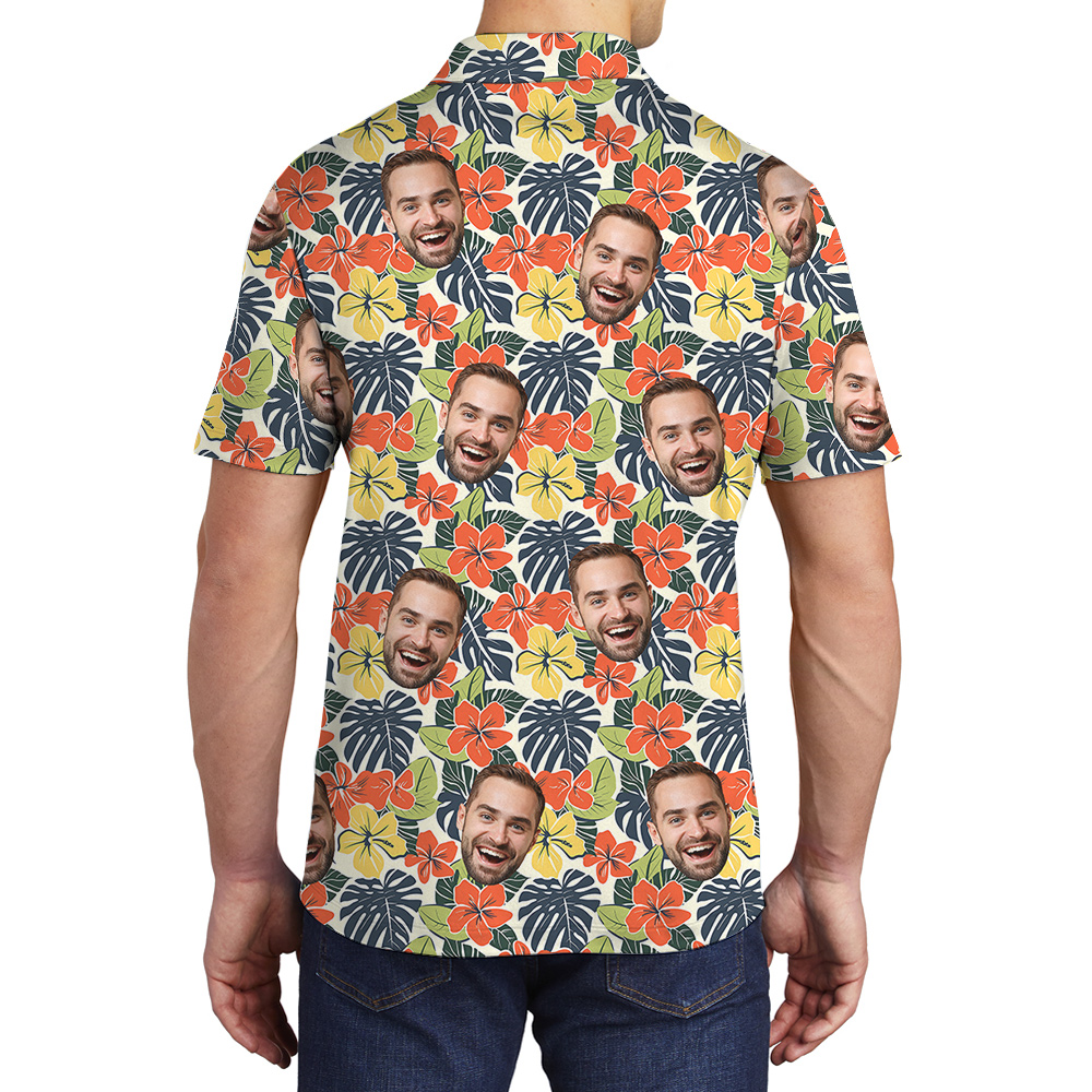 Blooming Birthday Wishes Custom Face Hawaiian Polo Shirt for Men