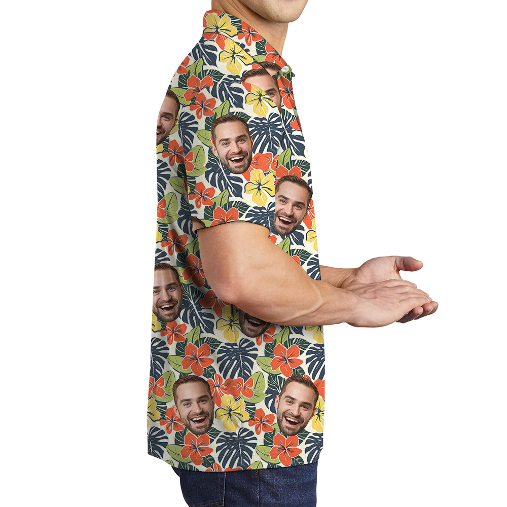 Blooming Birthday Wishes Custom Face Hawaiian Polo Shirt for Men