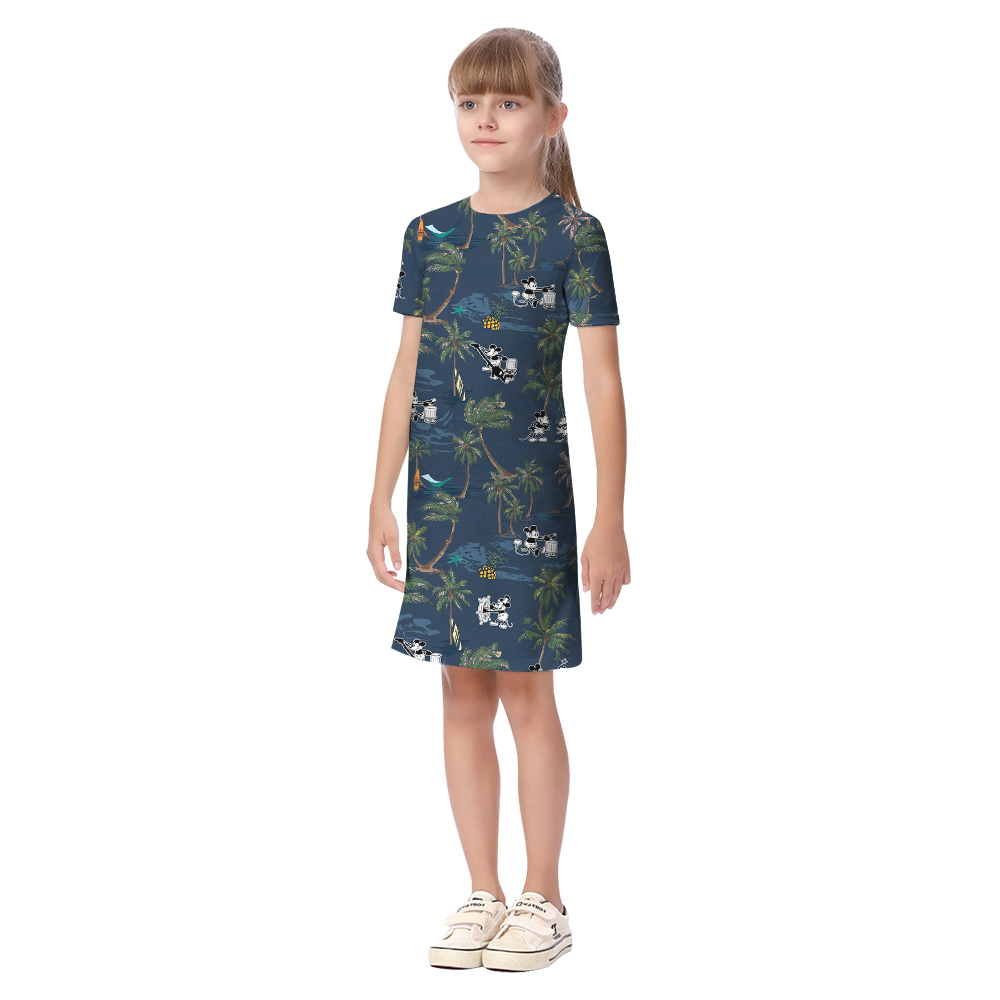 Tropical Palm Tree Steamboat Willie Mickey Navy Family Matching Hawaiian Outfits