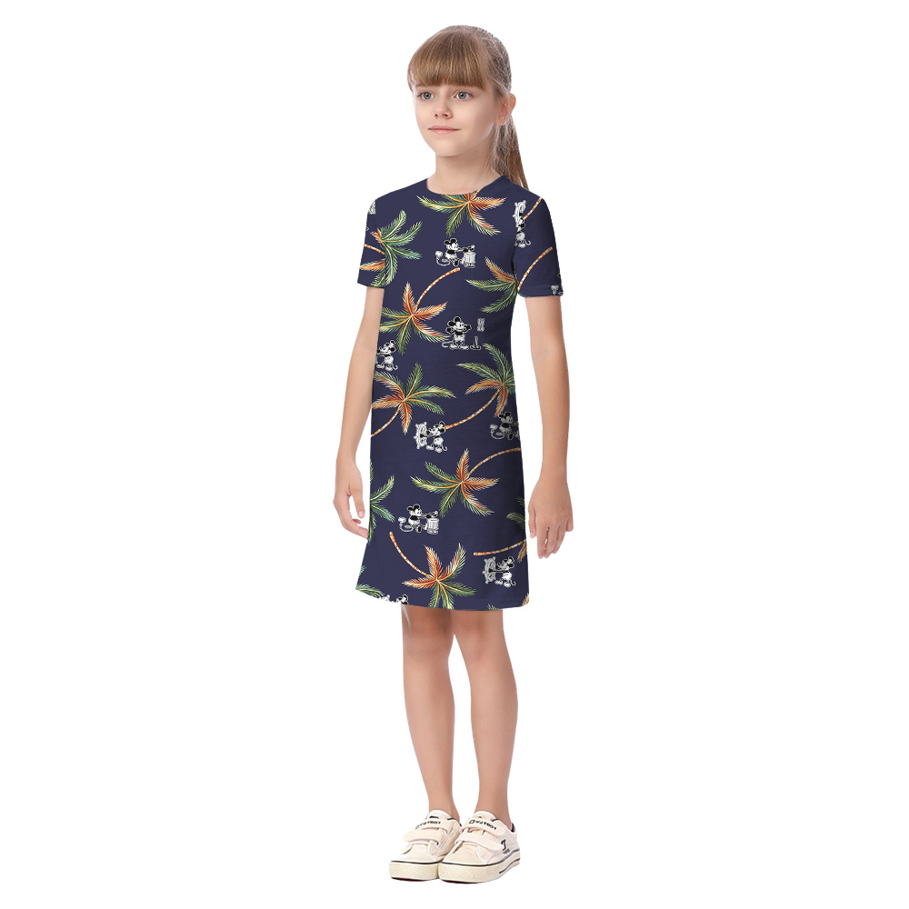 Cute Mickey Steamboat Willie Tropical Palm Tree Matching Hawaiian Outfits For Family