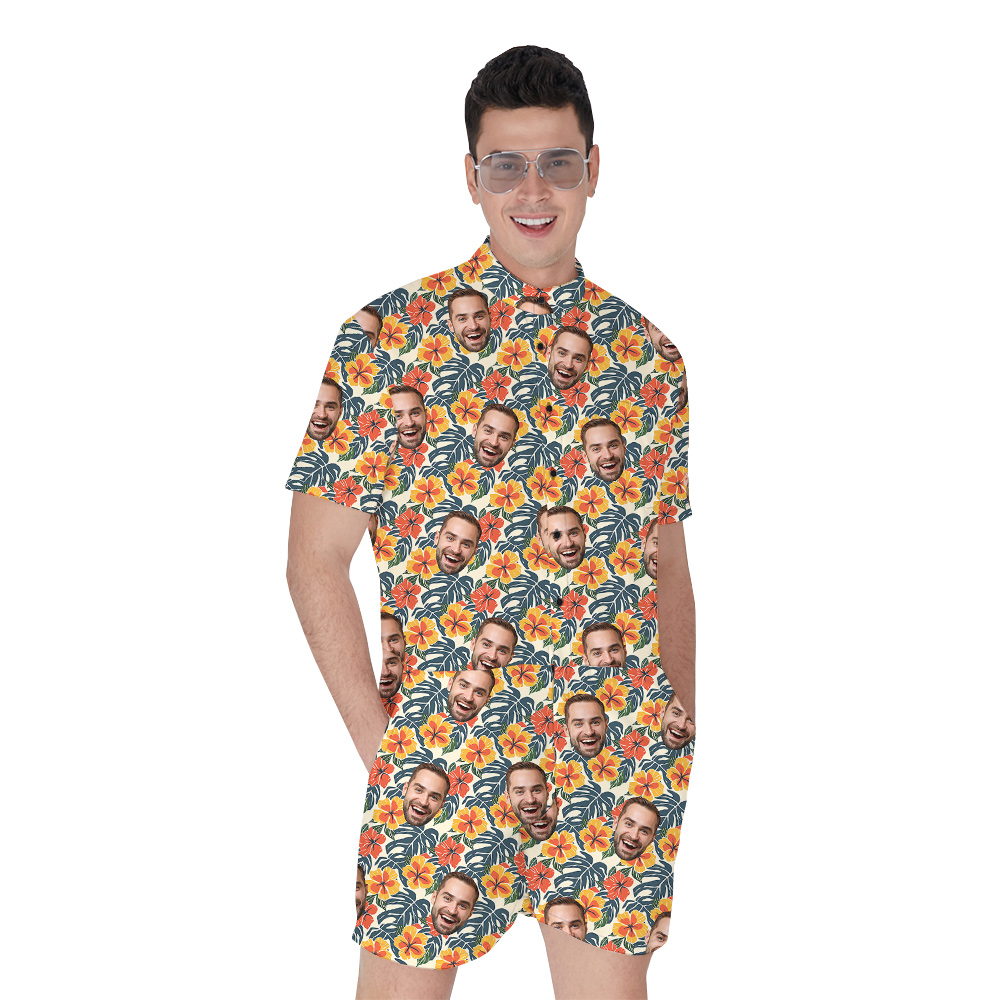 Tropical Birthday Bloom Custom Face Hawaiian Romper Mens - variant image 1
