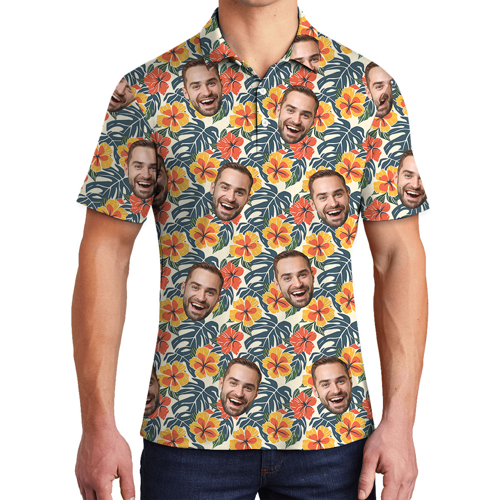 Tropical Botanicals Custom Face Hawaiian Polo Mens Shirt for Birthday - variant image 1