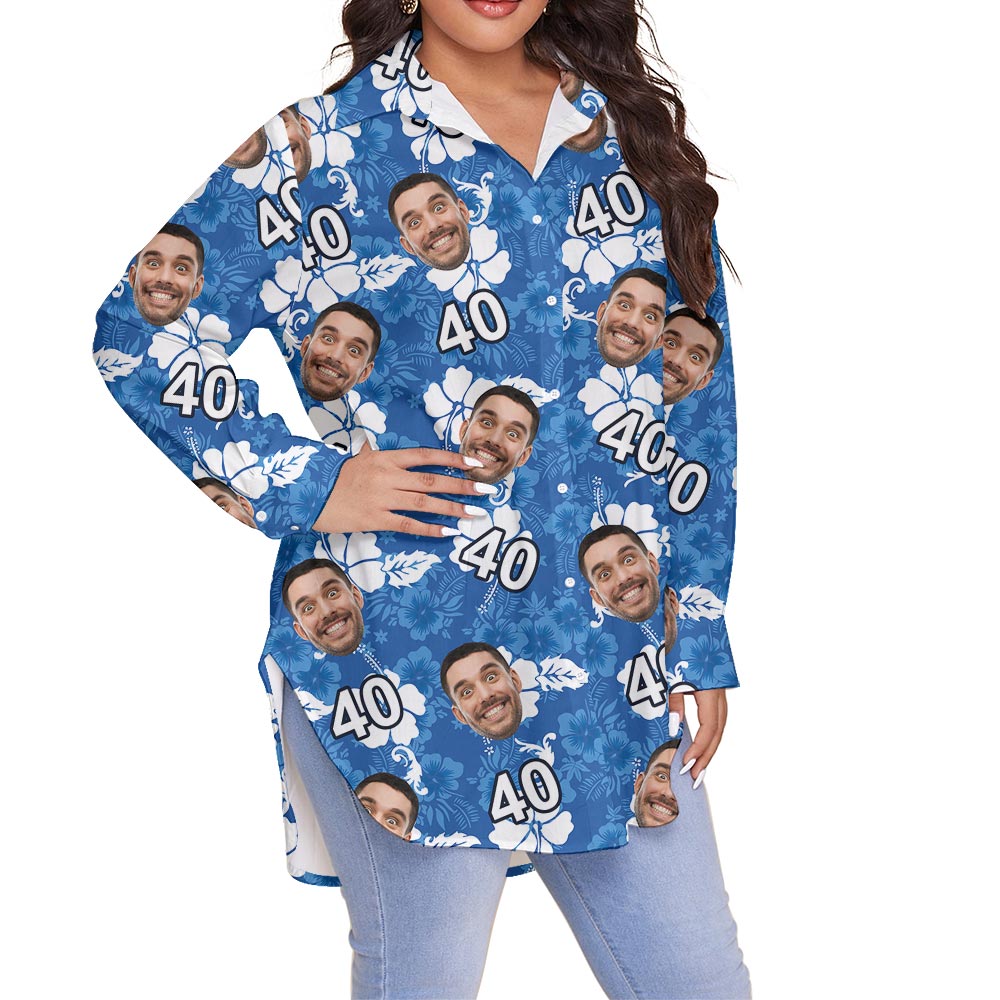 Custom Photo Plus Size Aloha Shirt For Women Long Sleeves - variant image 1
