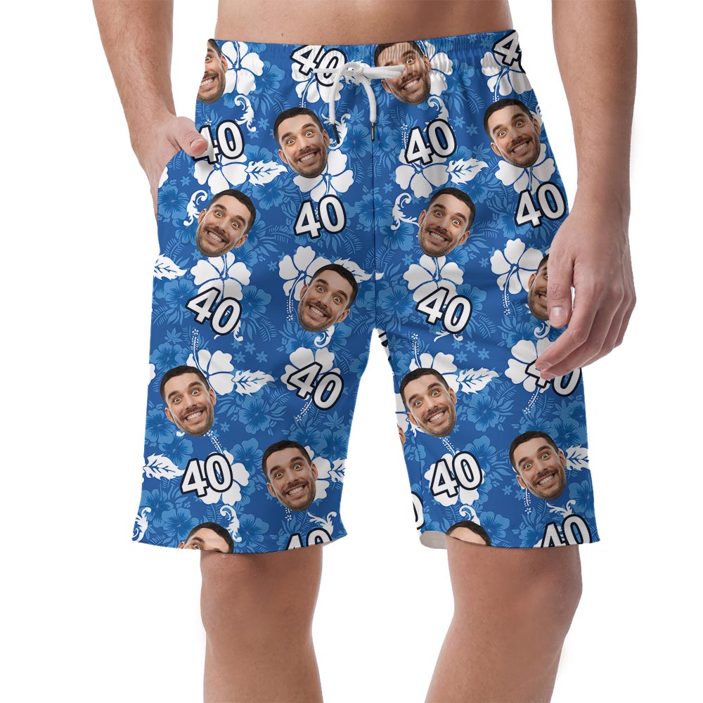 Funny Blue Hibiscus Custom Shorts For Men Happy Birthday - variant image 1